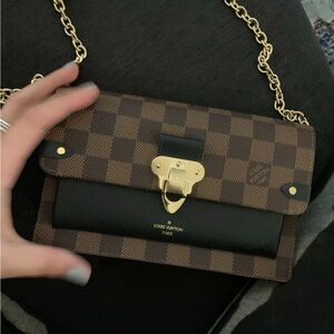 Louis Vuitton Vavin Checkered Chain Wallet Bag with Gold Accents
